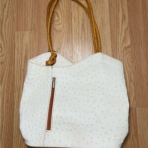 Elegant Genuine Ostrich Design White & Tan Handbag & Backpack